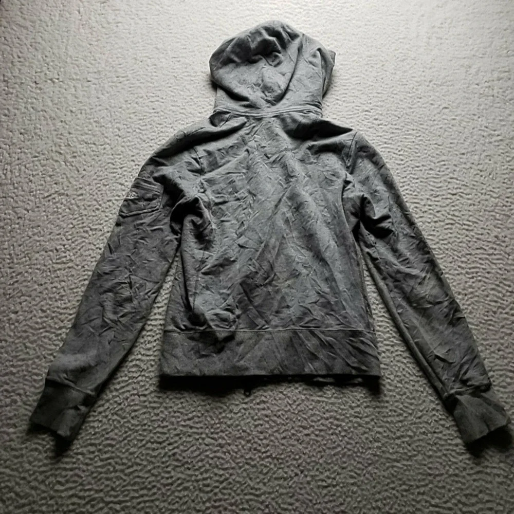 Nike Hoodie Womens Medium Gray Full Zip Knit Raglan Sleeve Logo Pocket Stretch